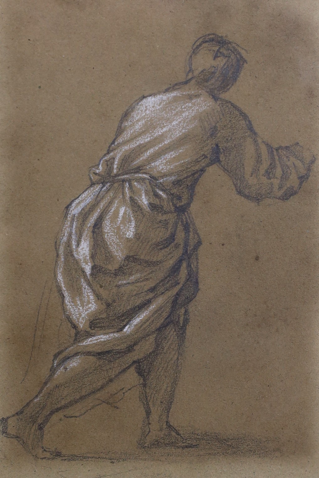 Henry Wallis RWS (1830- 1916), pencil and chalk sketch, Study of a figure in drapery; verso pencil sketch, semi-nude figure study, provenance label, both 13 x 9cm